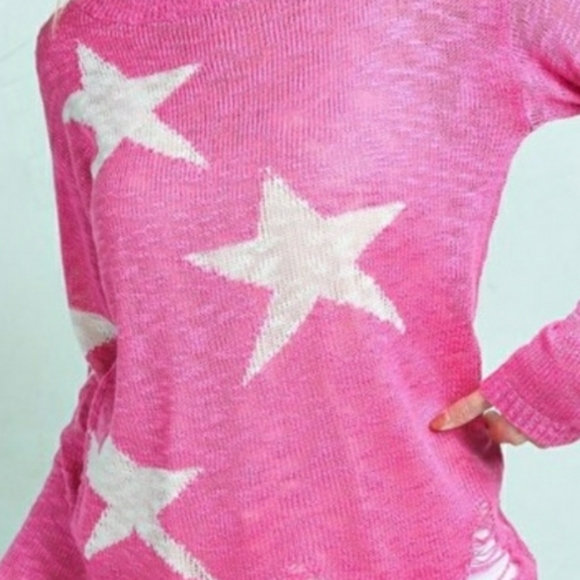Destroyed Hem Pink Star Sweater - Picture 3 of 5
